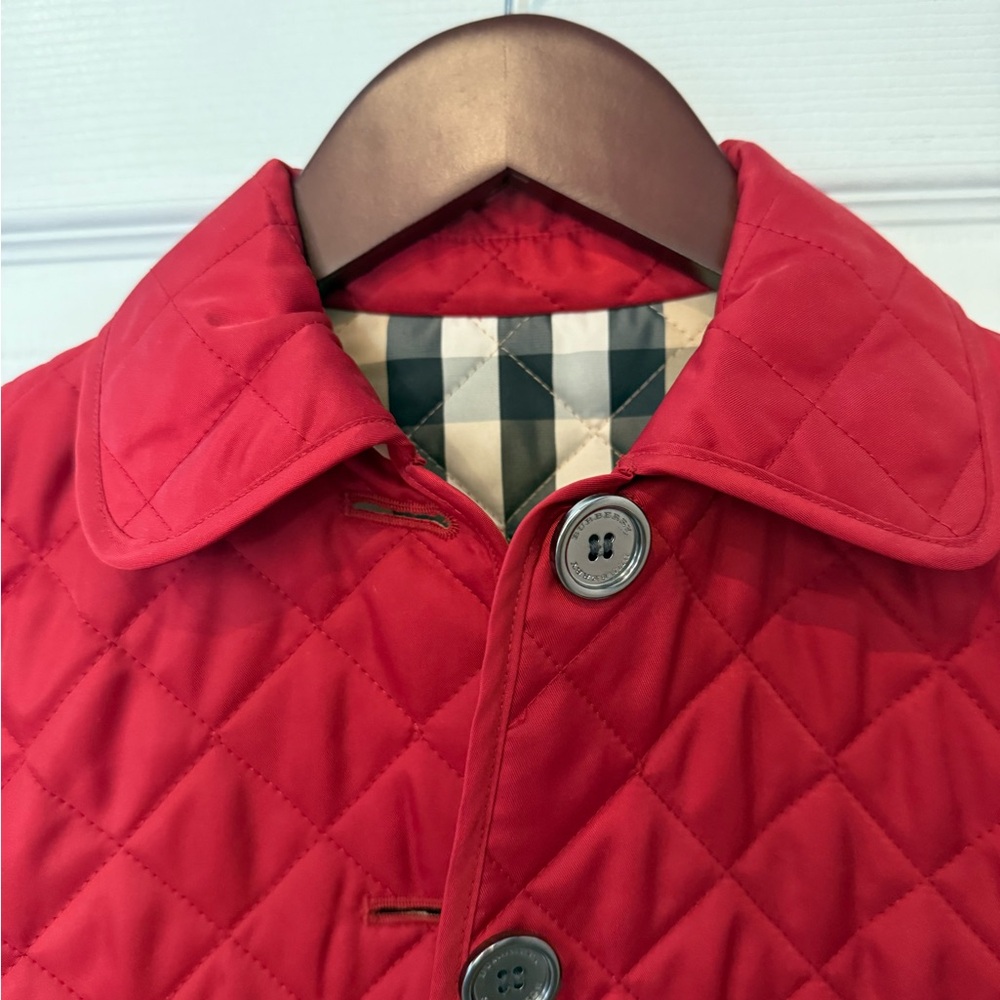 Red Quilted Jacket with Button Closure,